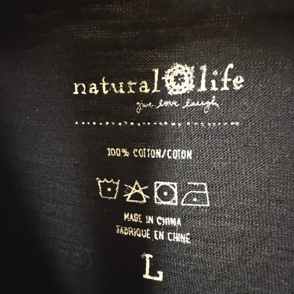 Natural Life Tunic Dress Women Large Black Contrast Stitch V-Neck Boho